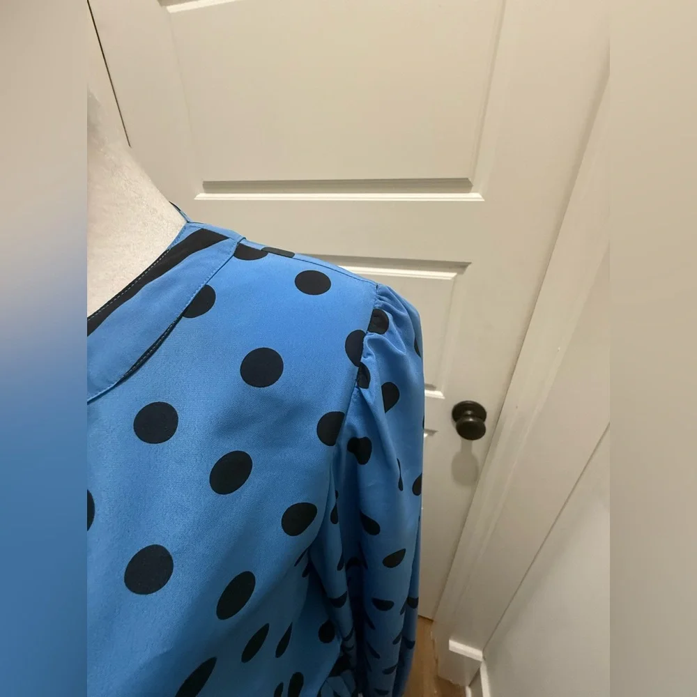 Vintage. Egon von Furstenberg. Polka Dot/Stripe Belted Shirt Dress. Blue/Black 8 - Picture 7 of 10